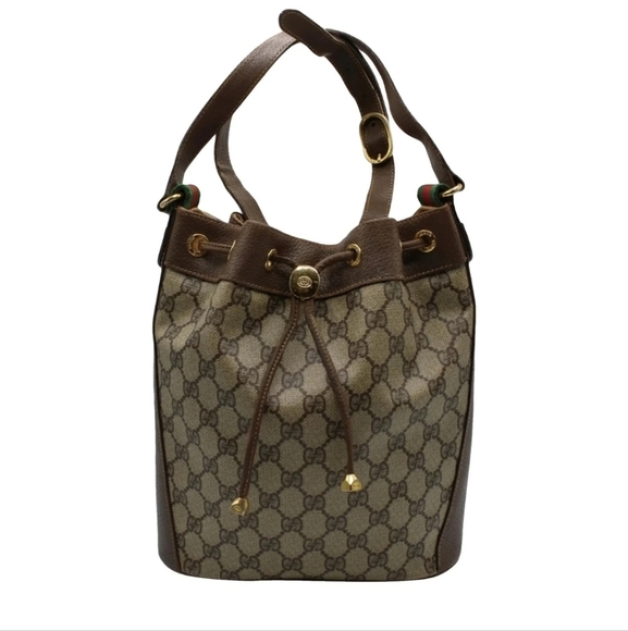 GUCCI SHOULDER BAG VINTAGE GG SHERRY LINE PVC LEATHER BROWN - Picture 1 of 17
